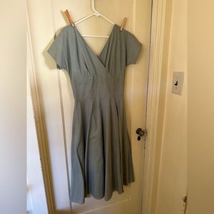 Stop Staring! Midi Dress - Size L, Jade w/White Polka Dots